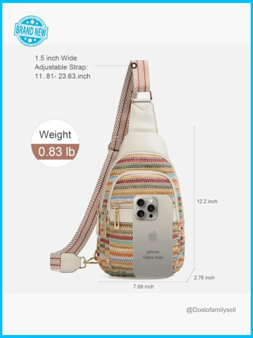 Woven Straw Sling Bag Crossbody Purse Adjustable Strap Bohemian Travel